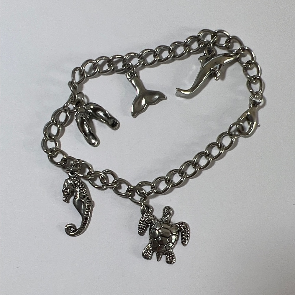 Silver Charm Bracelet with Sea Life Charms chunky girlhoodcore
